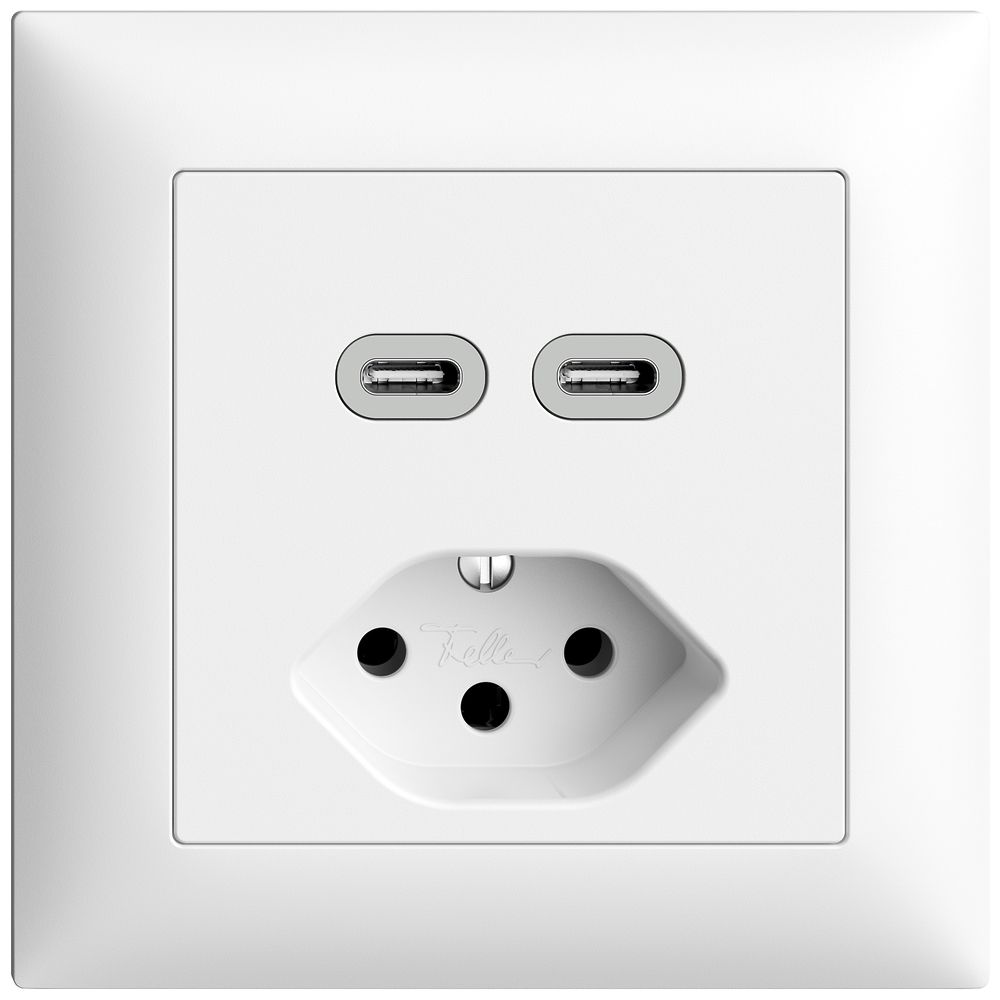 Prise ENC USB 2×type C + type 13 Feller EDIZIOdue FMI 230V 3000mA blanc