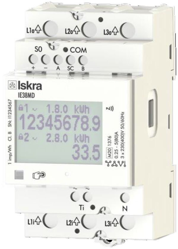 Compteur d'énergie numérique AMD ISKRA 3 phases MID 80A bidirectionnel M-Bus IR