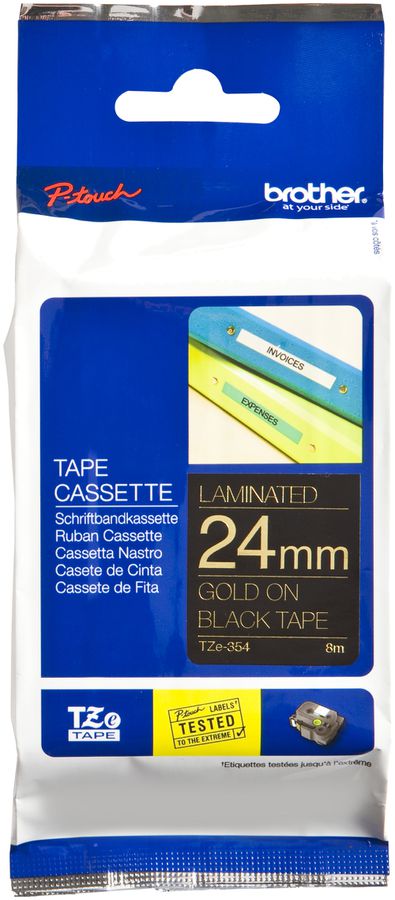 Cassette ruban Brother TZe-354 24mm×8m, noir/or