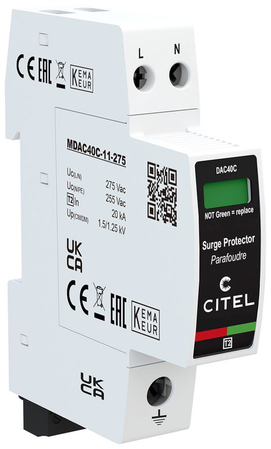 Scaricatore di sovratensione Citel DAC40CS-11-275, type 2, 2 poli