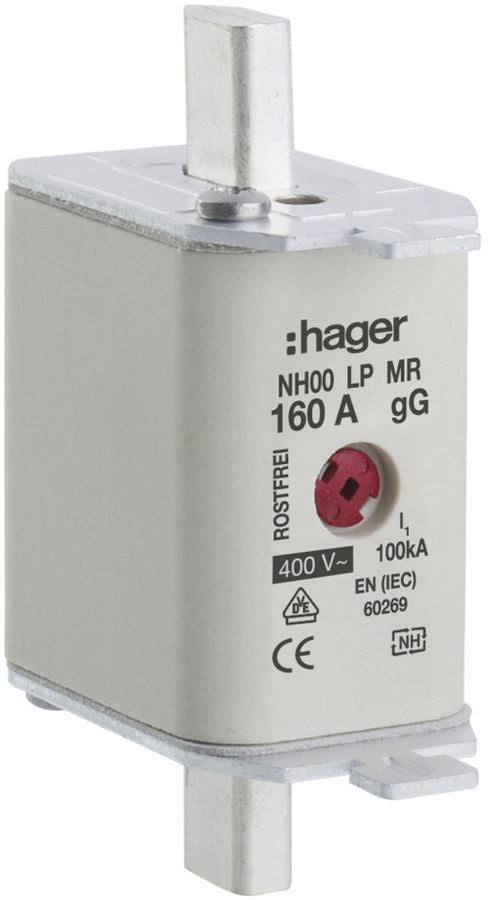 Fusible HPC Hager DIN00 400VAC 160A gG/gL avertisseur central inoxydable