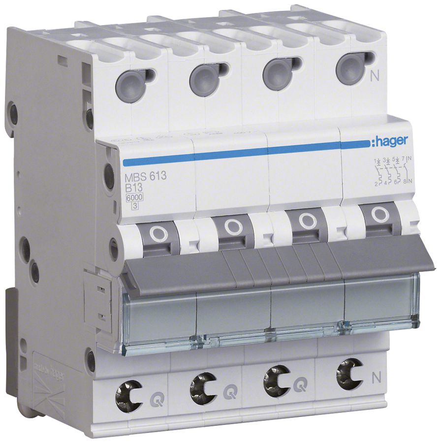 Leitungsschutzschalter Hager MCB quickconnect 4P 415V Typ B 13A Icn 6kA 4TE