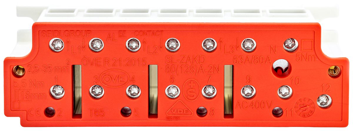 Borne de raccordement pour compteur SEIDL SL-ZAKD80(128)A-1N-o.TRE-A-SB 400V 80A