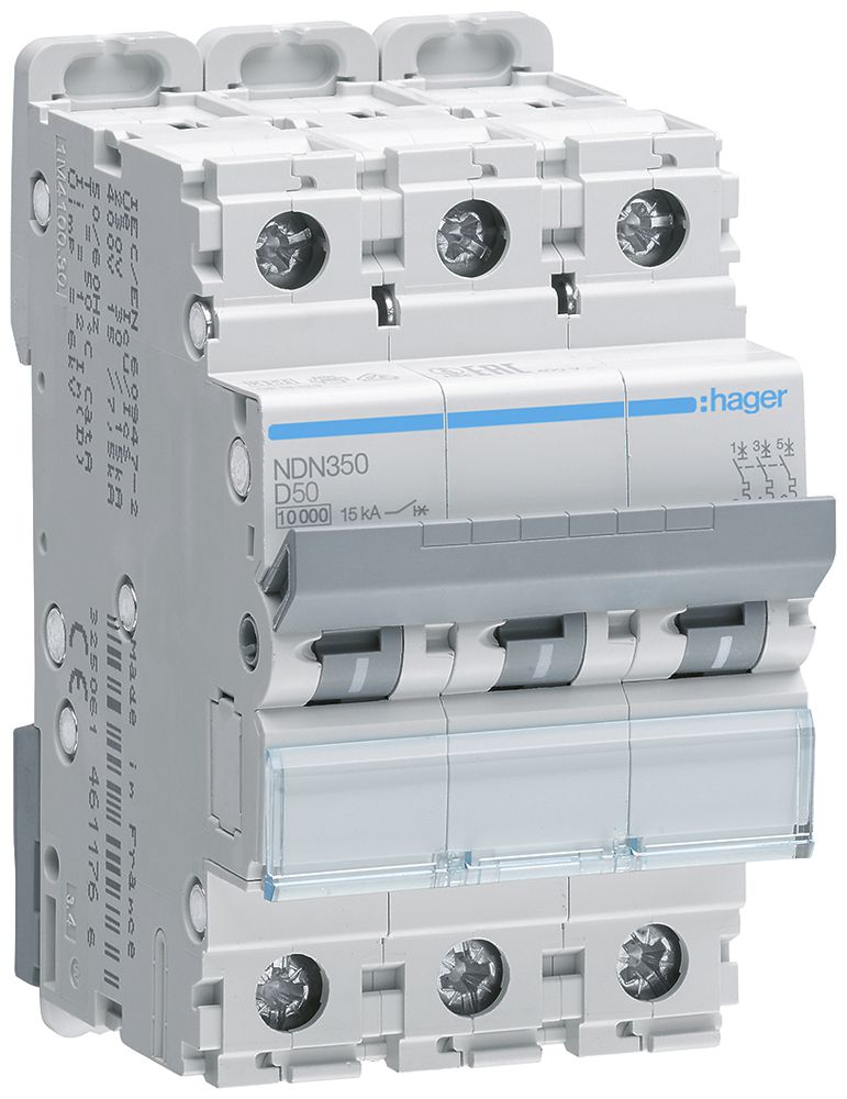 Disgiuntore Hager MCB 3P 415V tipo D 50A Icn 10kA Icu 15kA 3UM