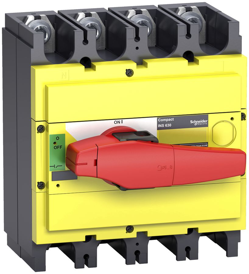 Interupteur de charge Schneider INS 4L 400A avec poignée rotative rouge/jaune