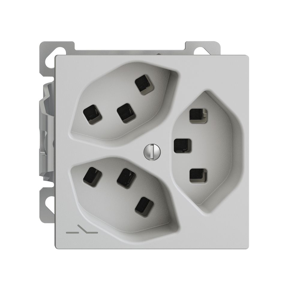 AP-Steckdose 3×T23 Feller EDIZIOdue FXCO54, 1×getrennt, Steckklemmen, hellgrau