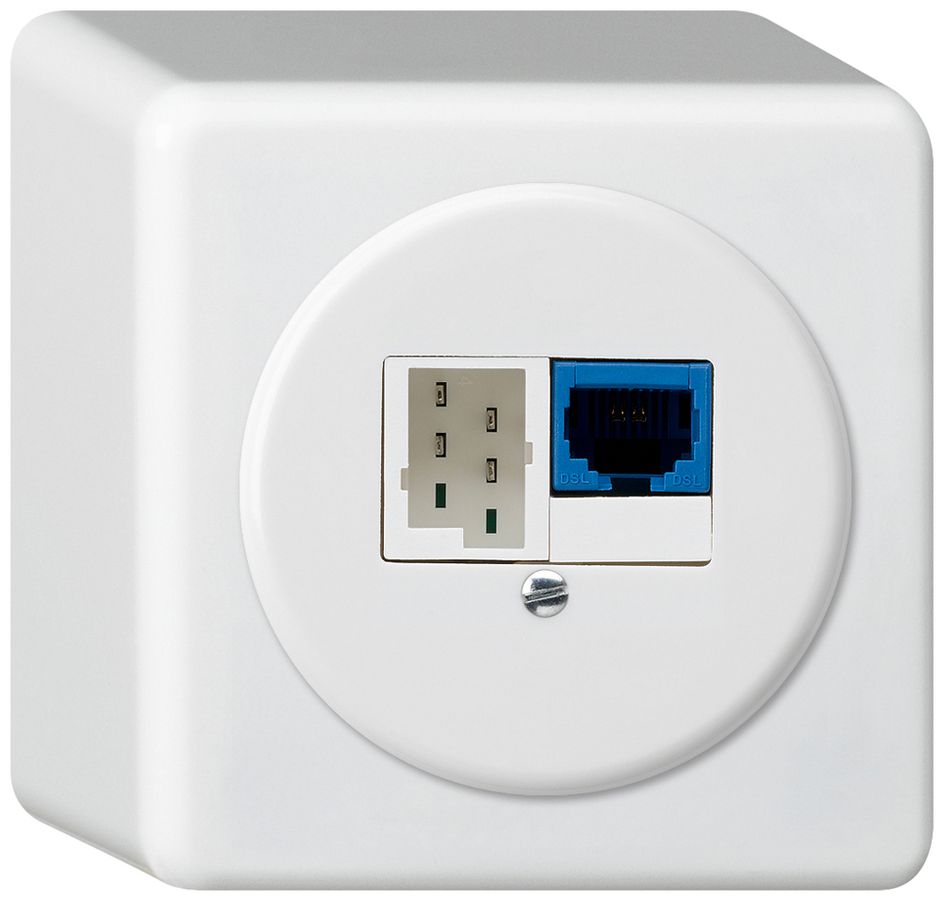 AP-Anschlussdose DSL basico 1×RJ45/1×T+T weiss