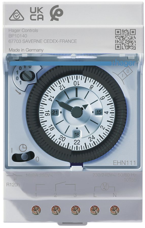 REG-Tagesschaltuhr Hager analog mit Gangreserve, 1W 16A 3TE