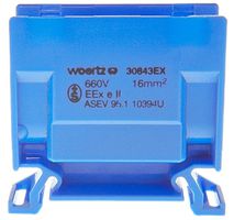 Abzweigklemme Woertz Ex 6…16mm² 76A 750V Schraubanschluss 2×1 TH35 blau