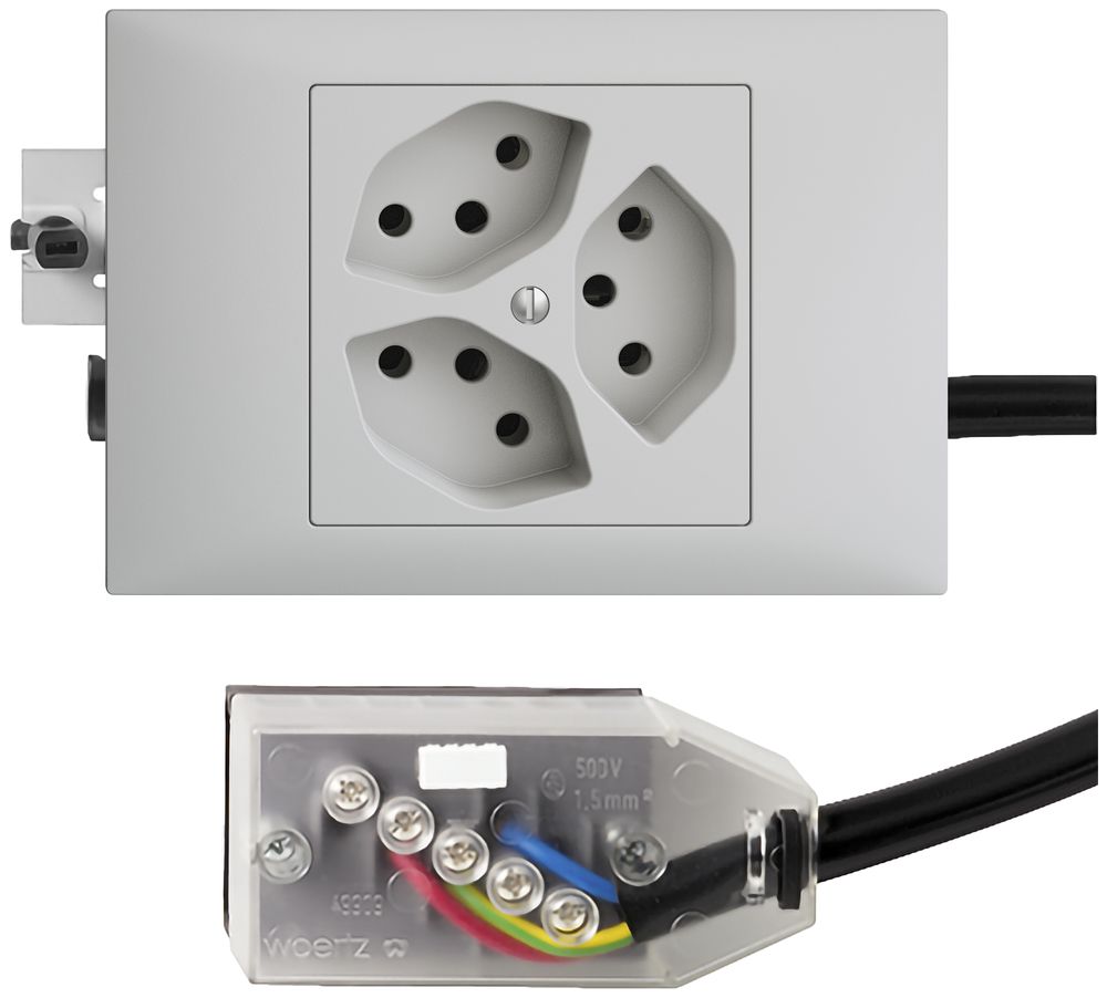 EB-Steckdose EDIZIOdue 3×T13 L3 hellgrau 45…69mm für Technofil