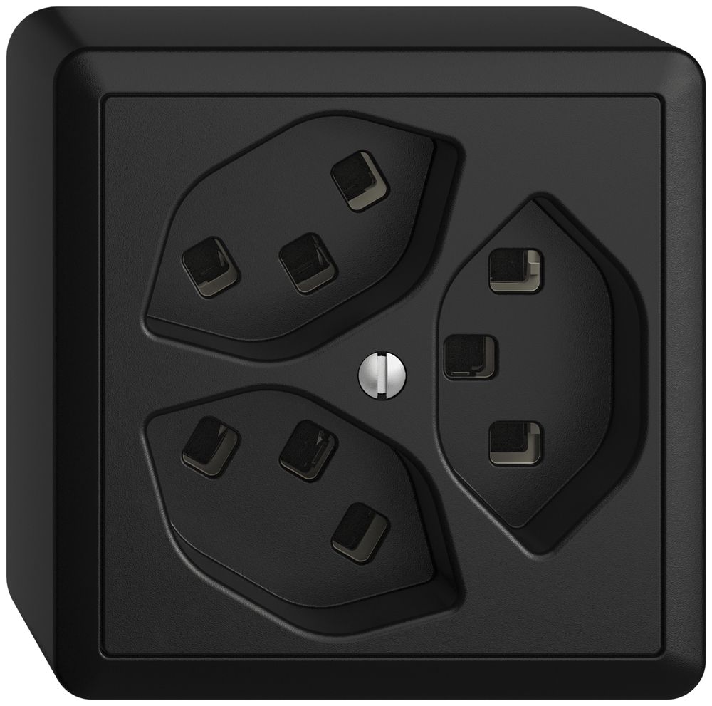 AP-Steckdose 3×T23 16A EDIZIOdue schwarz, mit Steckklemmen
