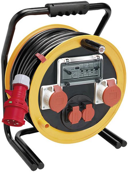 Enrouleur de câble Brobusta 380 Ø380mm 25m 5×4mm² 2×T25 1×CEE16 1×FI/LS jaune