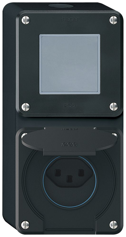 Combinazione AP robusto 2×1, interruttore schema 3/presa T23 IP55 nero