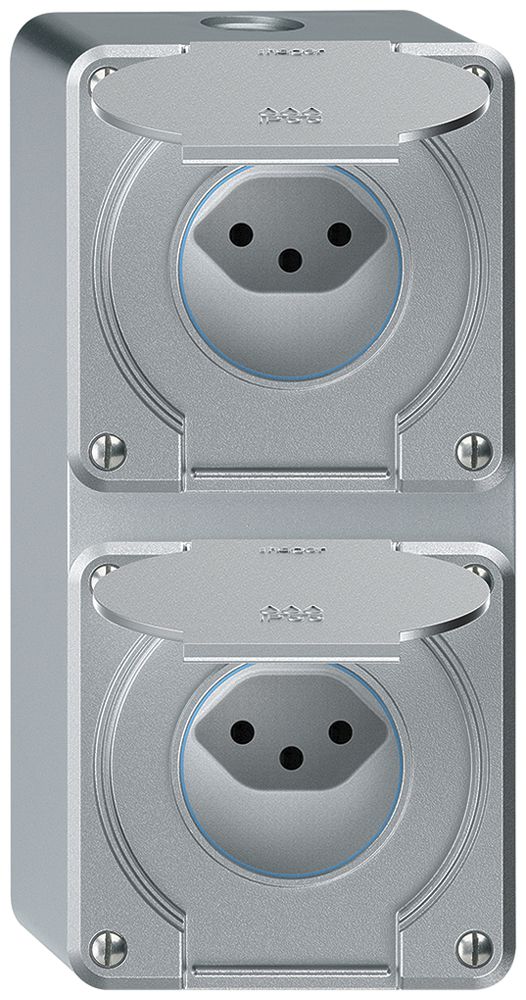 Combinazione AP robusto 2×1, 2×presa T13 IP55 alluminio