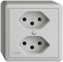 Prise AP EDIZIOdue 2×T13 gris clair, 1×S
