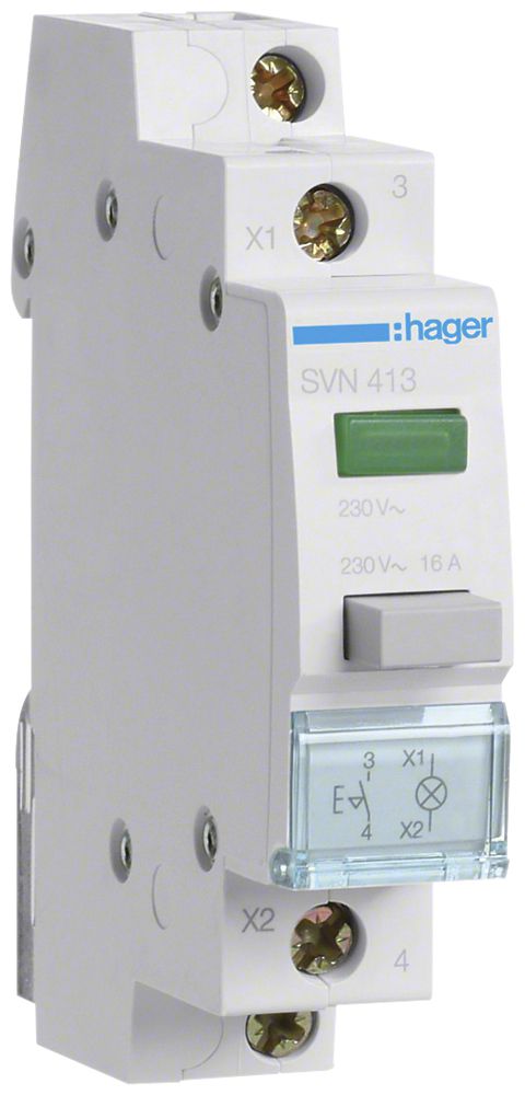 Interruttore a pulsante AMD Hager SVN 16A 230V 1Ch 0R 1 invertitore LED verde