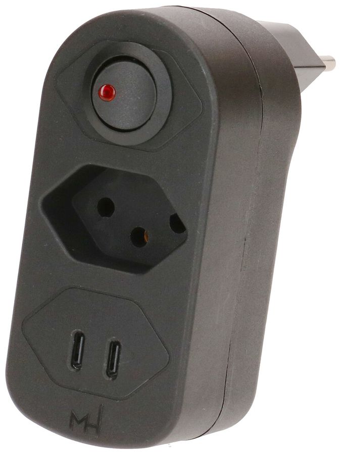 Fiche multiple MAX HAURI ADAPT SPLIT 10A a.interrupteur EN/HORS 1×T13 2×USB no