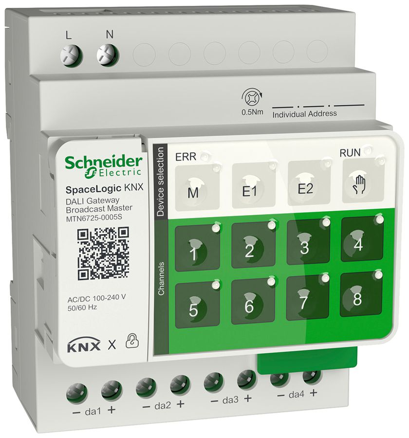 Gateway KNX/DALI AMD SpaceLogic éclairage/Dali 4 app./canal 100…240V IP20 4UM
