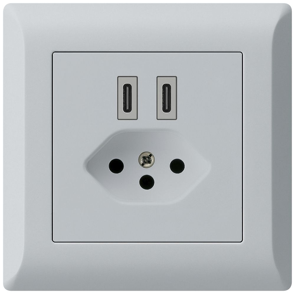 Prise de charge USB ENC Hager kallysto.line C-C 20W+T13 5V 92×92mm gris