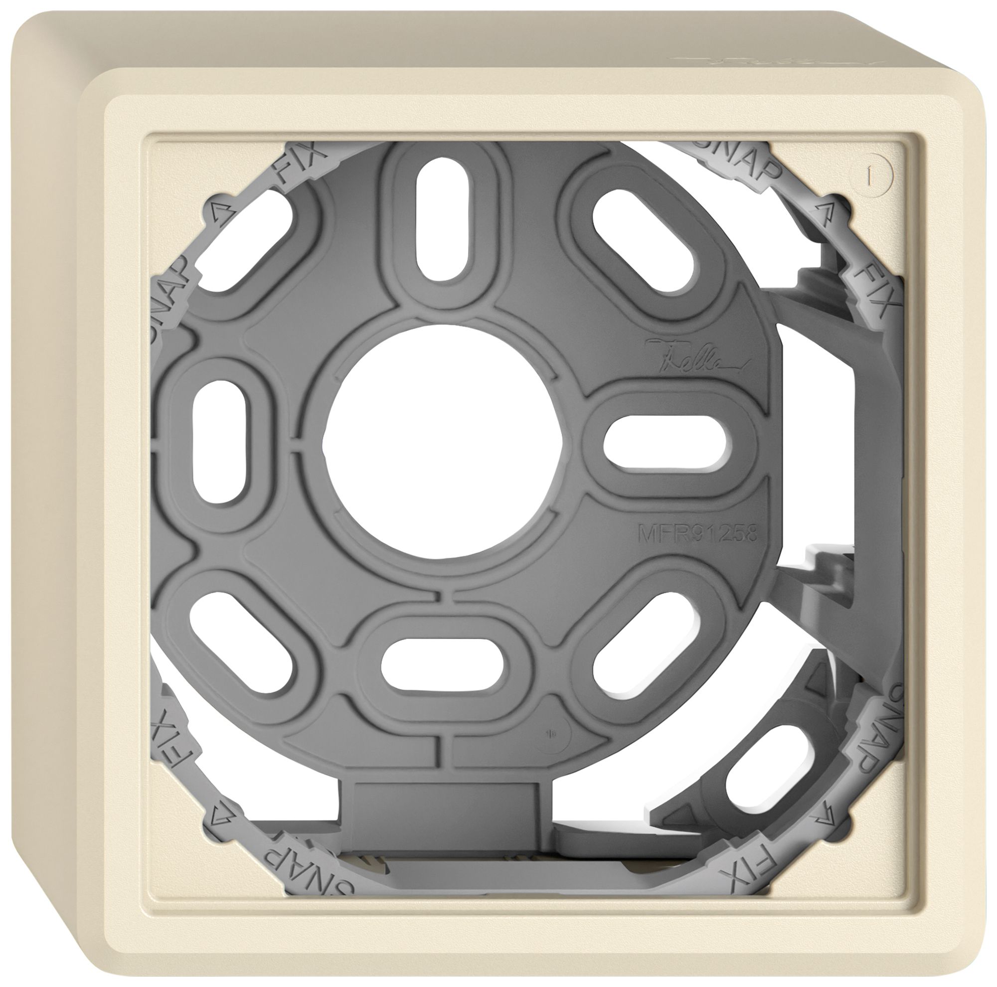 AP-Kappe EDIZIO.liv SNAPFIX® mit Befestigungsbügel für 1 Apparat crema