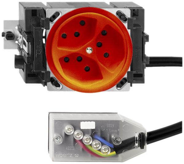 EB-Steckdose FH 3×T13 orange 49…69mm für Flachkabel Technofil
