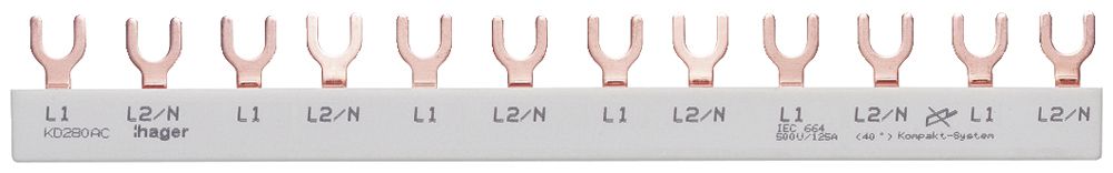 Kammschiene Hager 2P 2L Gabel 10mm² 63A 210×12mm weiss