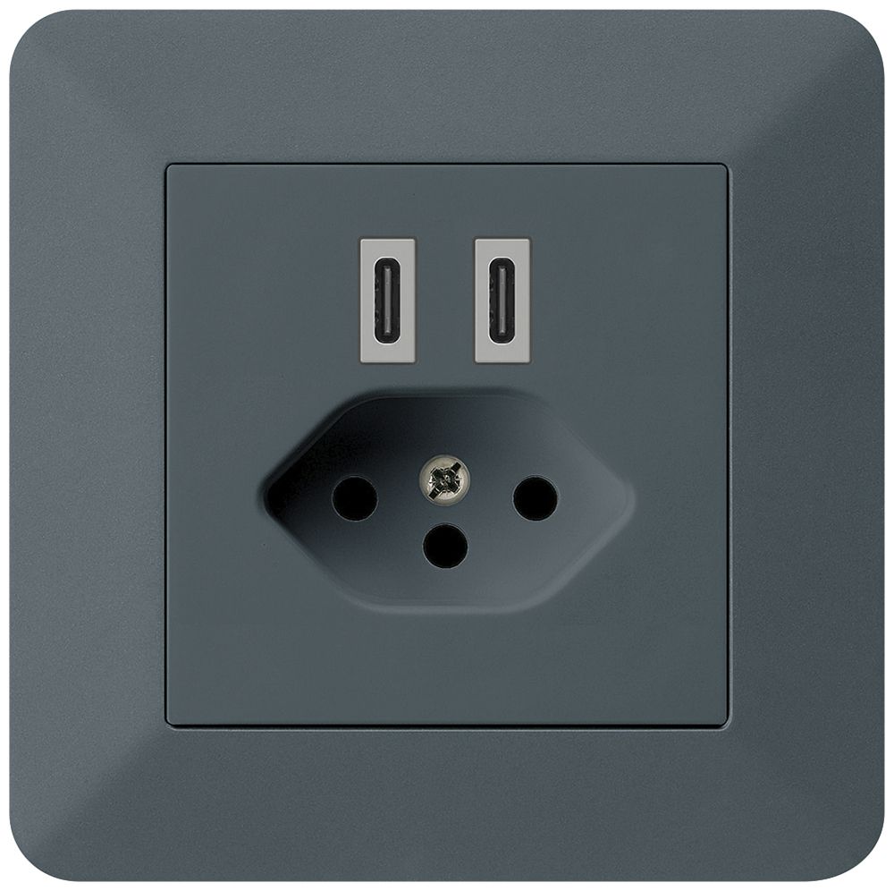 UP-USB-Ladesteckdose Hager kallysto.trend C-C 20W+T13 5V 94×94mm anthrazit