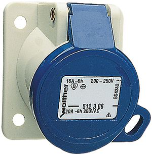 EB-Steckdose CEEtyp 3L 16A 6h Kontakte vernickelt, schräg