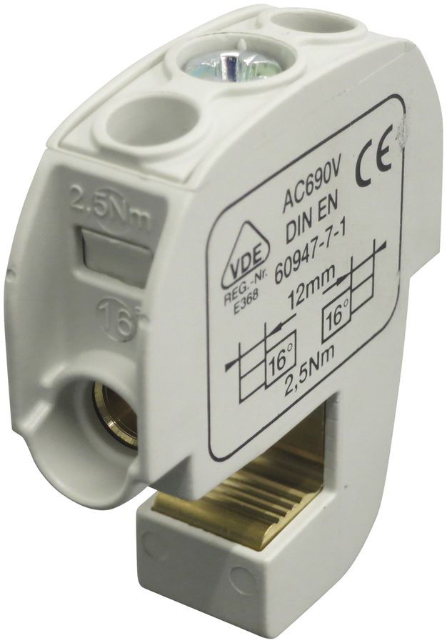 Verteilerblock Typ SA 2×16mm² 100A CU grau