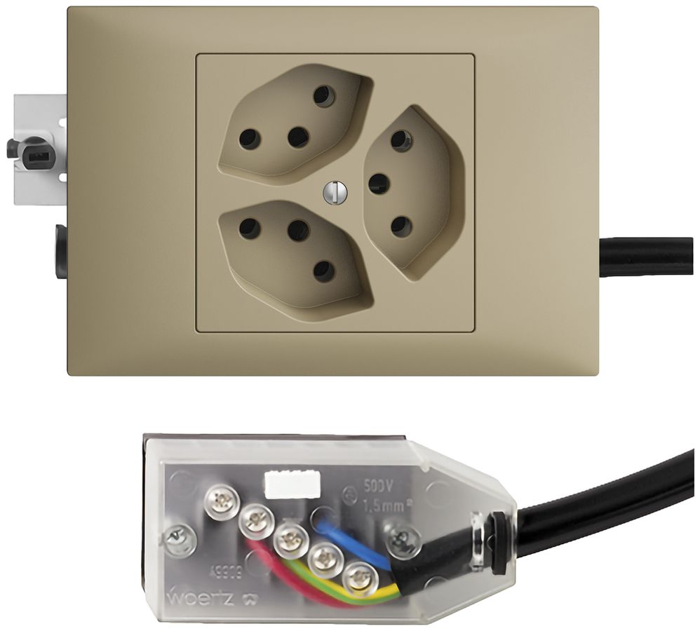 EB-Steckdose EDIZIOdue 3×T13 L2 sand 45…69mm für Technofil