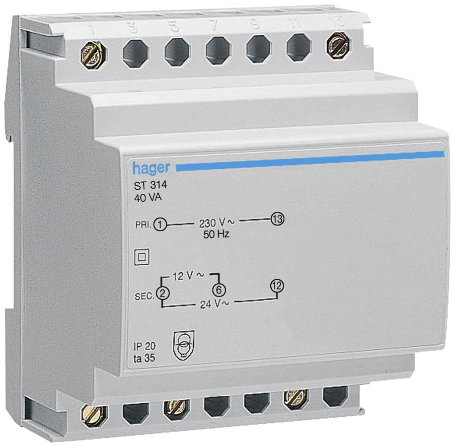 REG-Kleintransformator Hager 40W 12V 24V 3.33A 1.67A 4TE