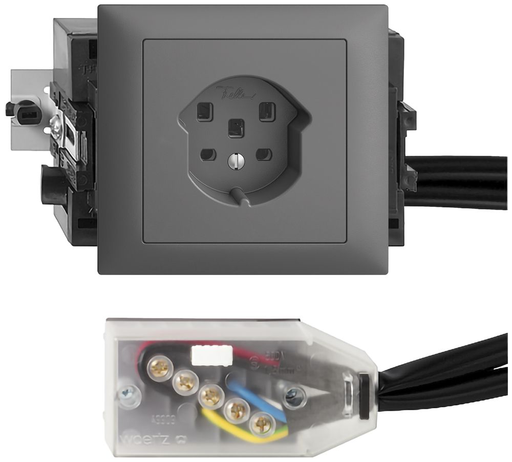 EB-Steckdose EDIZIOdue T25 16A dunkelgrau 53mm für Flachkabel Technofil