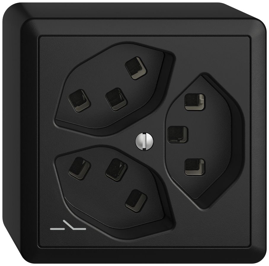 AP-Steckdose 3×T23 Feller EDIZIOdue FX54, 1×getrennt, Steckklemmen, schwarz