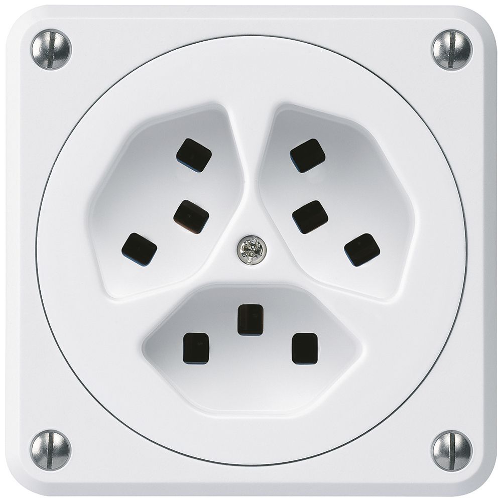 Steckdose Hager robusto, 3×T23, A, weiss