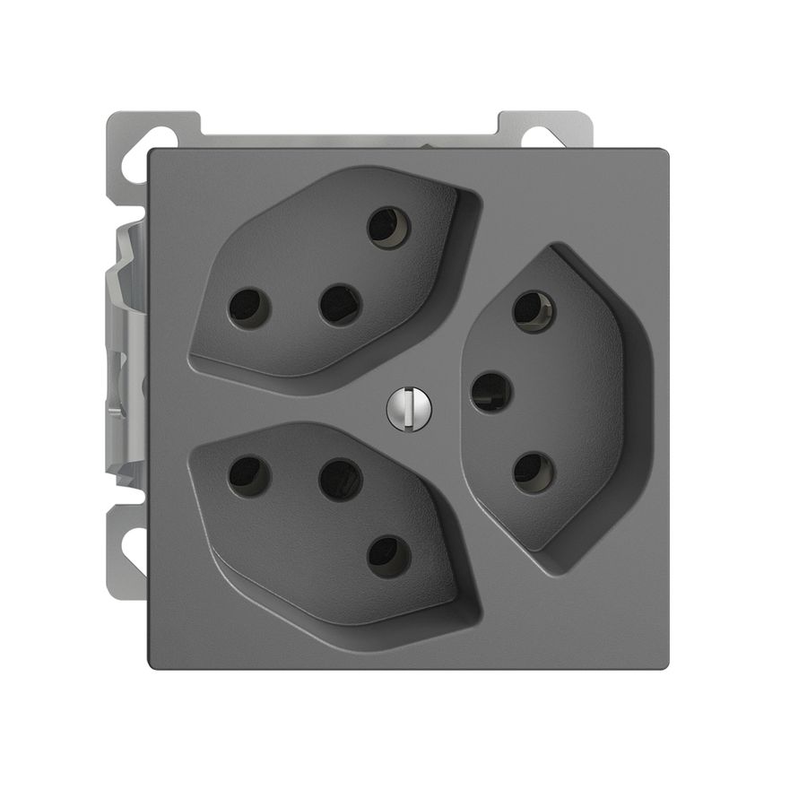 AP-Steckdose EDIZIOdue 3×T13 3×S Kombi-Einsatz mit Shutter dunkelgrau