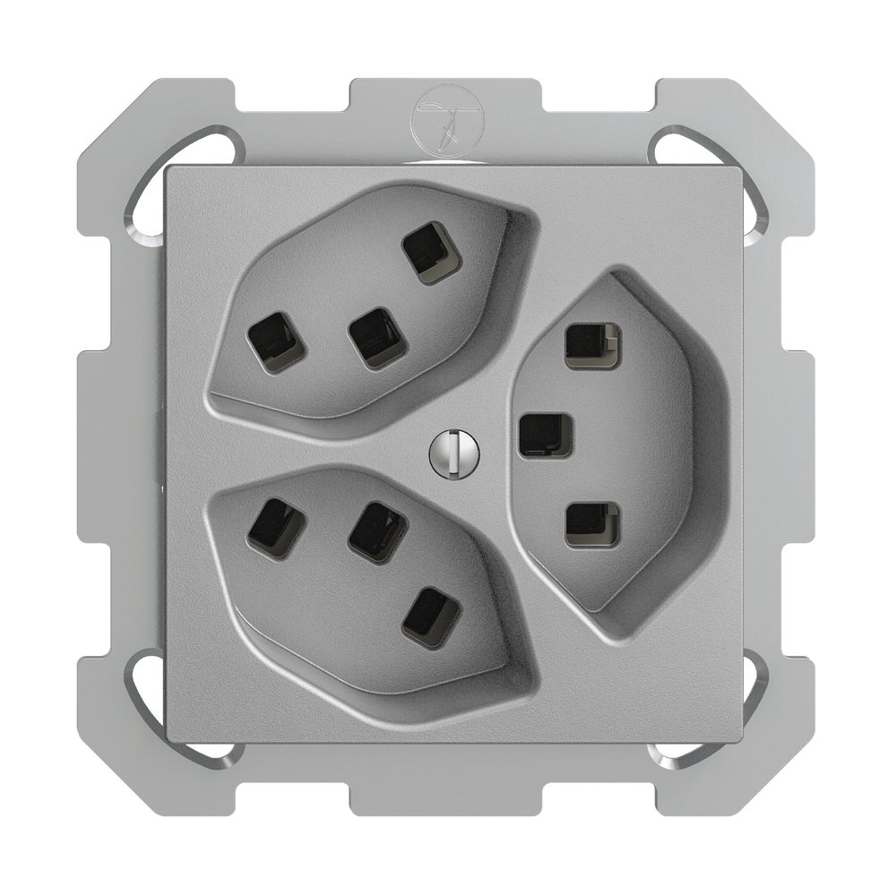 UP-Steckdose 3×T23 16A EDIZIOdue silver, mit Steckklemmen