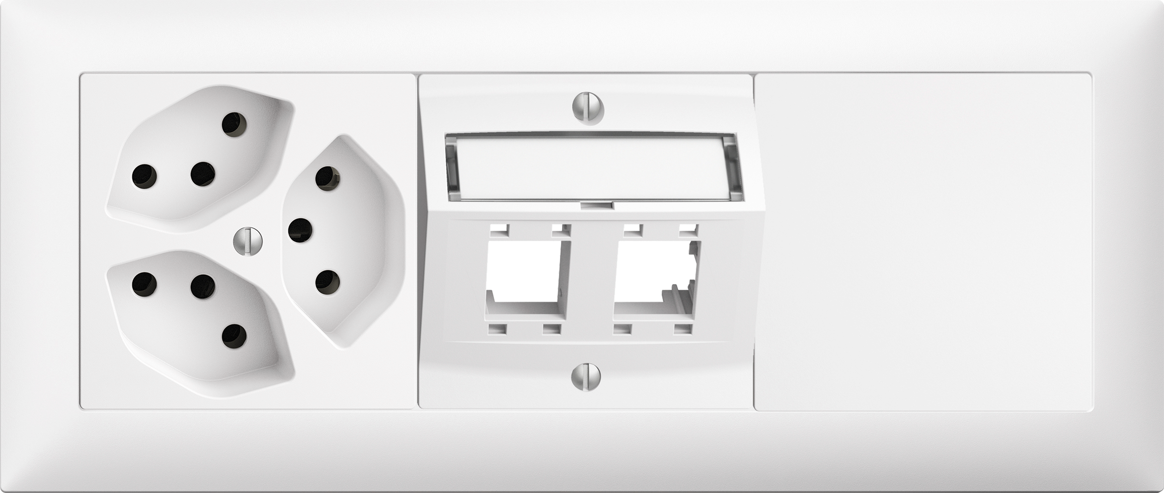 UP-Kombination EDUE 1×3, 3xT13 + Schräga 2xRJ45 + Blind ws