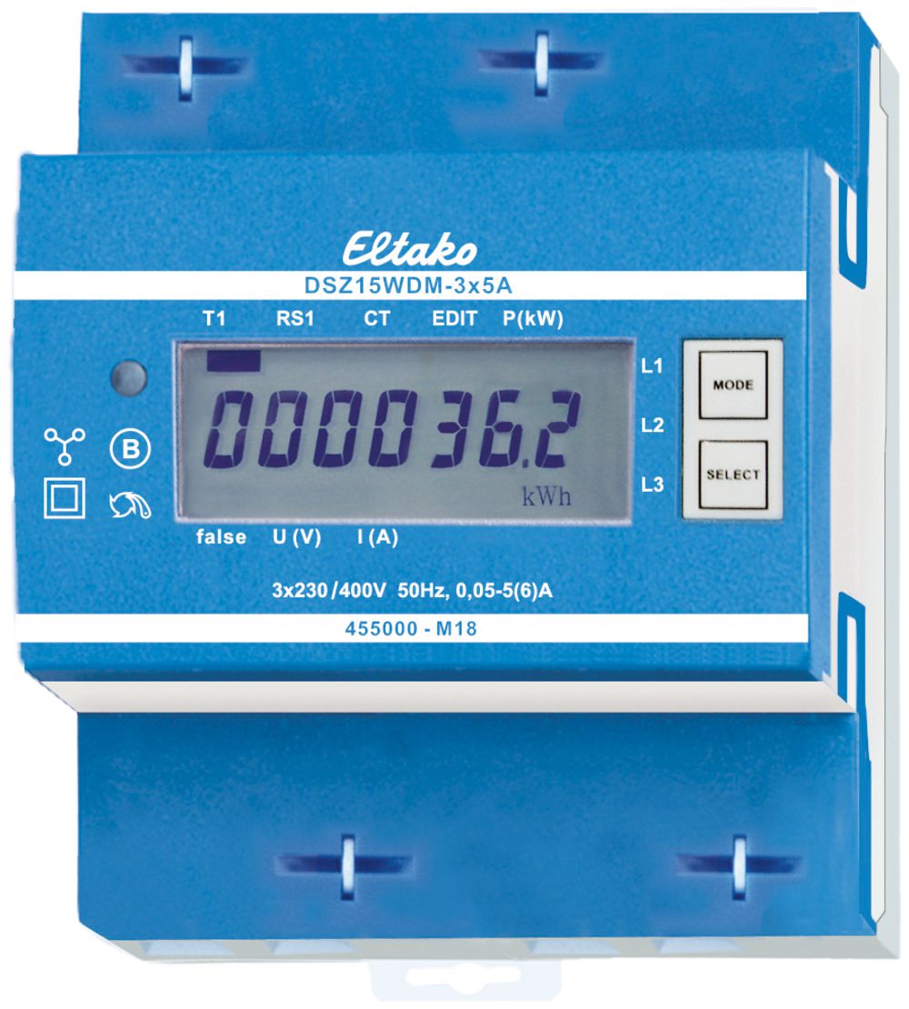 Contatore energia AMD Eltako DSZ15WDM MID, convertitore 3×5A calibrato M-Bus