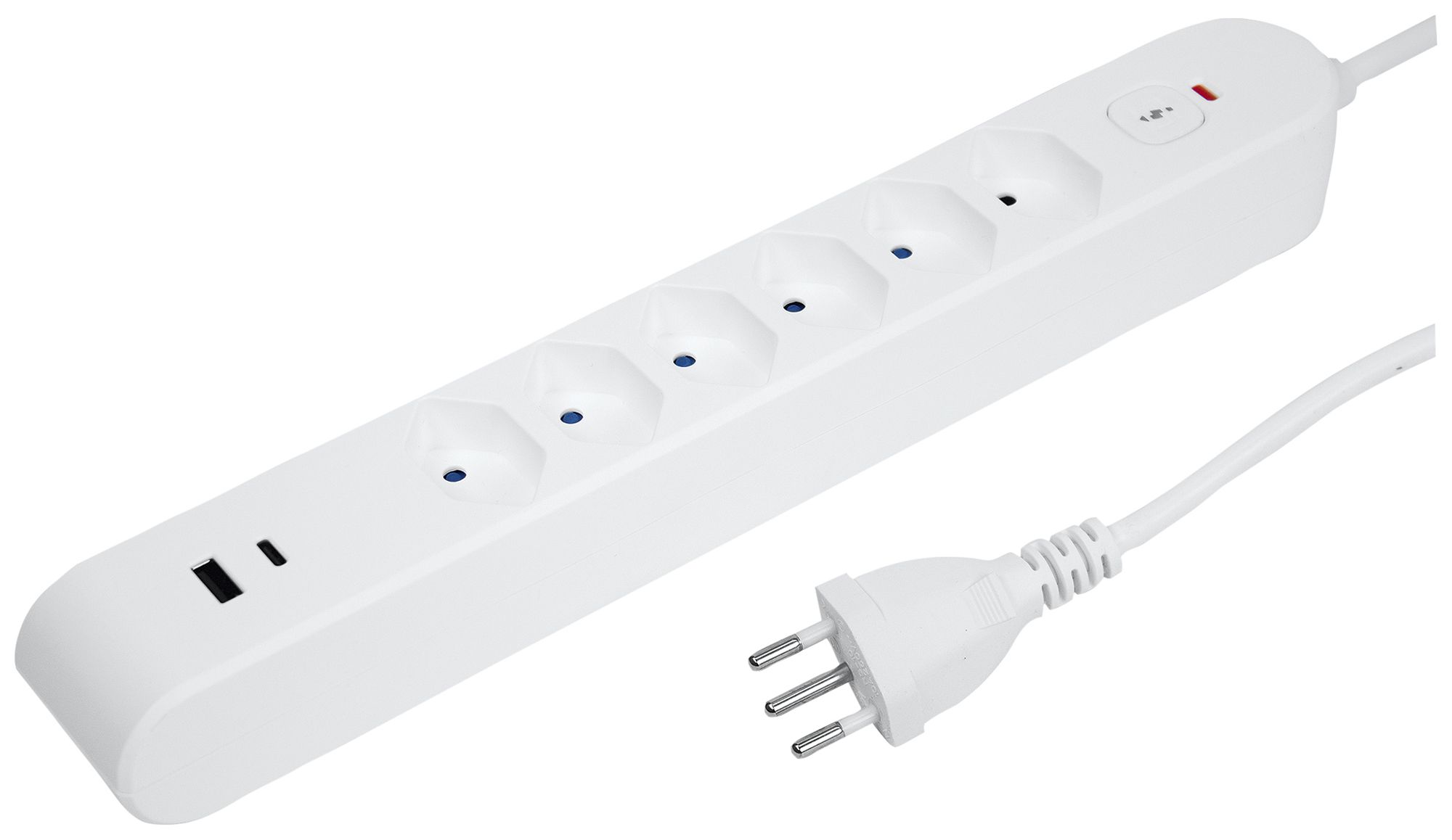 Prise multiple Steffen STEBA IQ 6×T13 1×USB-A 1×USB-C PD 3m blanc