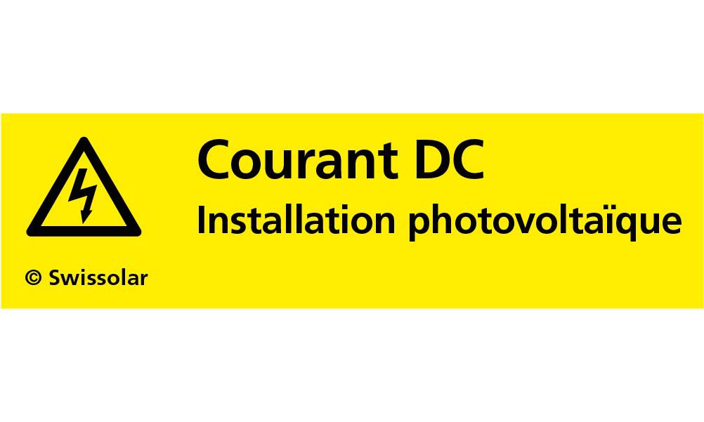 Autocollant avert. Swissolar "Courant DC Installation photovoltaïque" français