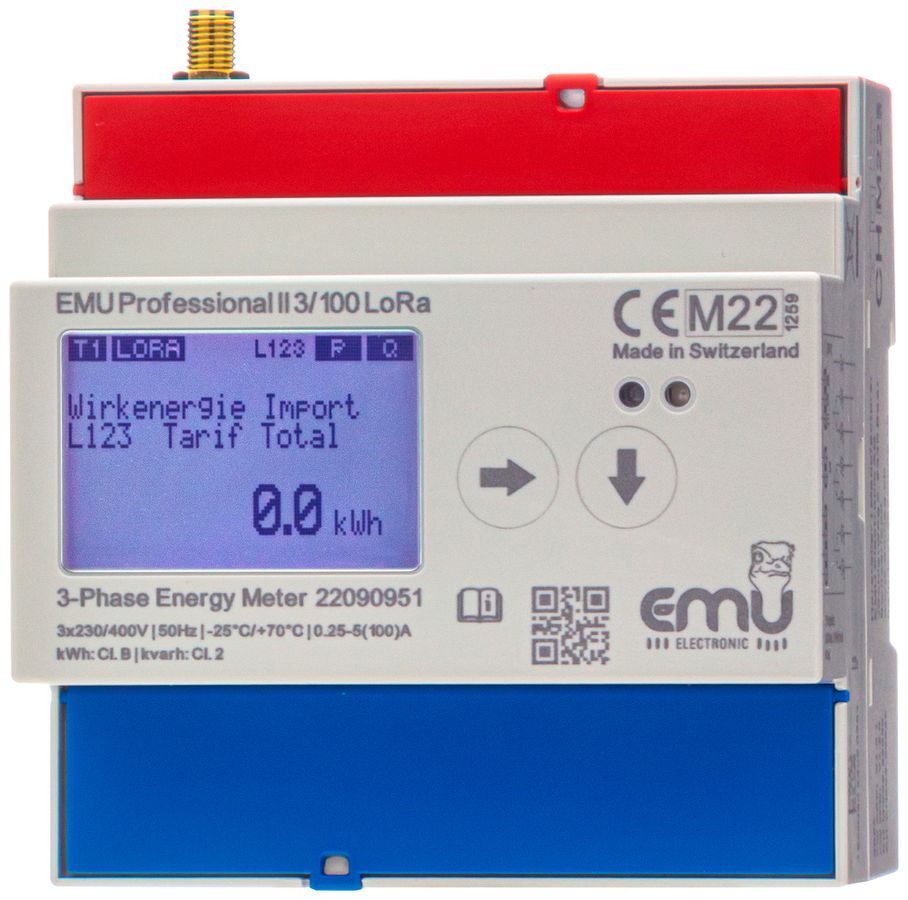 Compteur d'énergie AMD EMU Professional II 3×5A indirect MID S0 LoRa SMA