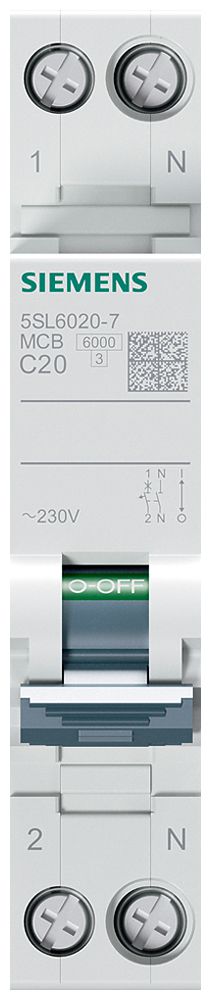 Leitungsschutzschalter Siemens SENTRON 5SL6 1LN 230V C 20A 6kA 1TE