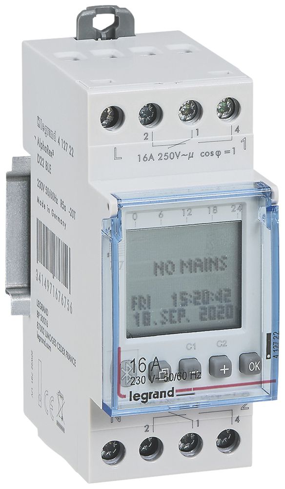 Timer AMD Legrand AlphaRex³ D22, orologio settimanale, 2 canali