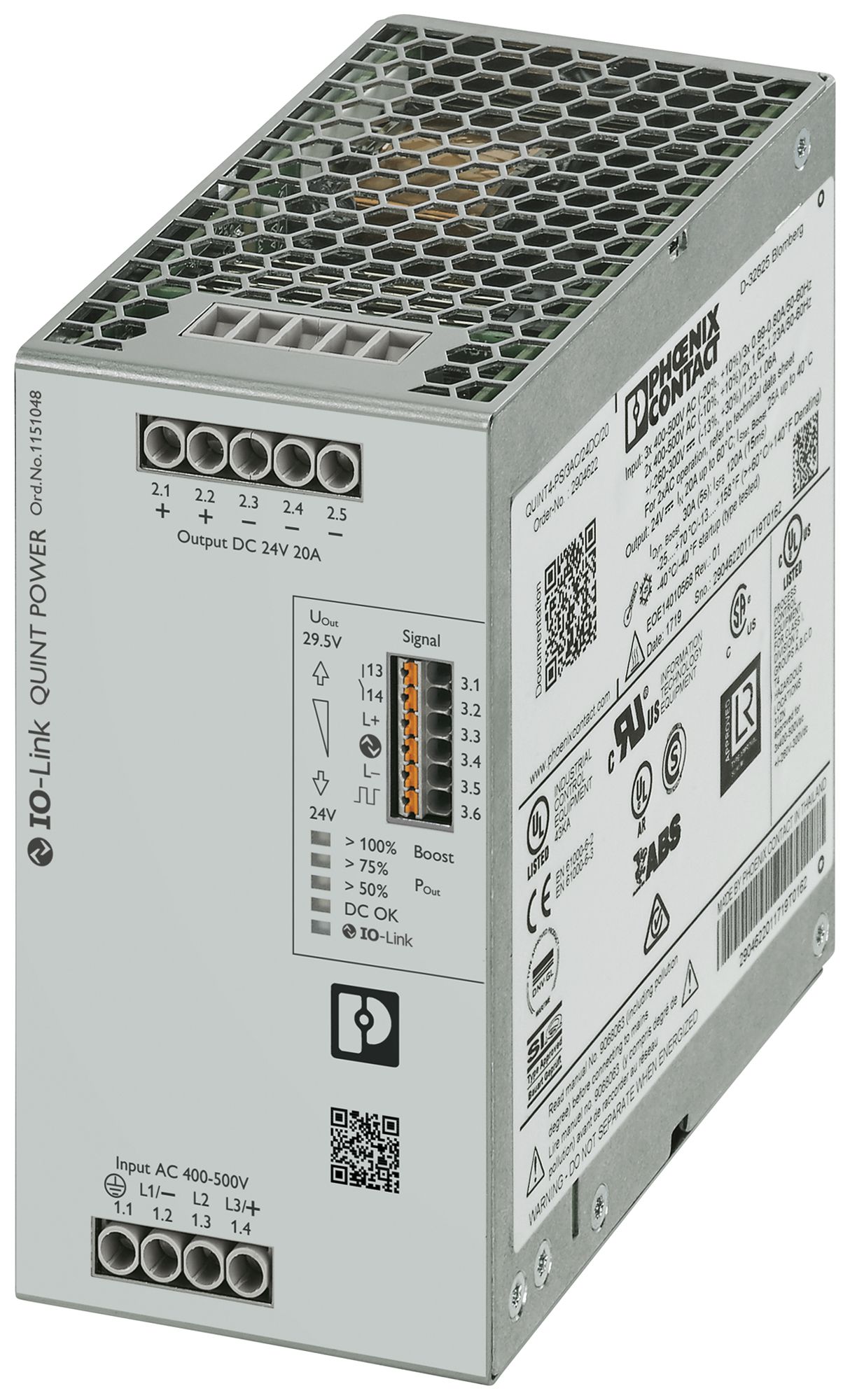 Schaltnetzteil PX QUINT4-PS/3AC/24DC/20/IOL 3L OUT:24VDC/20A