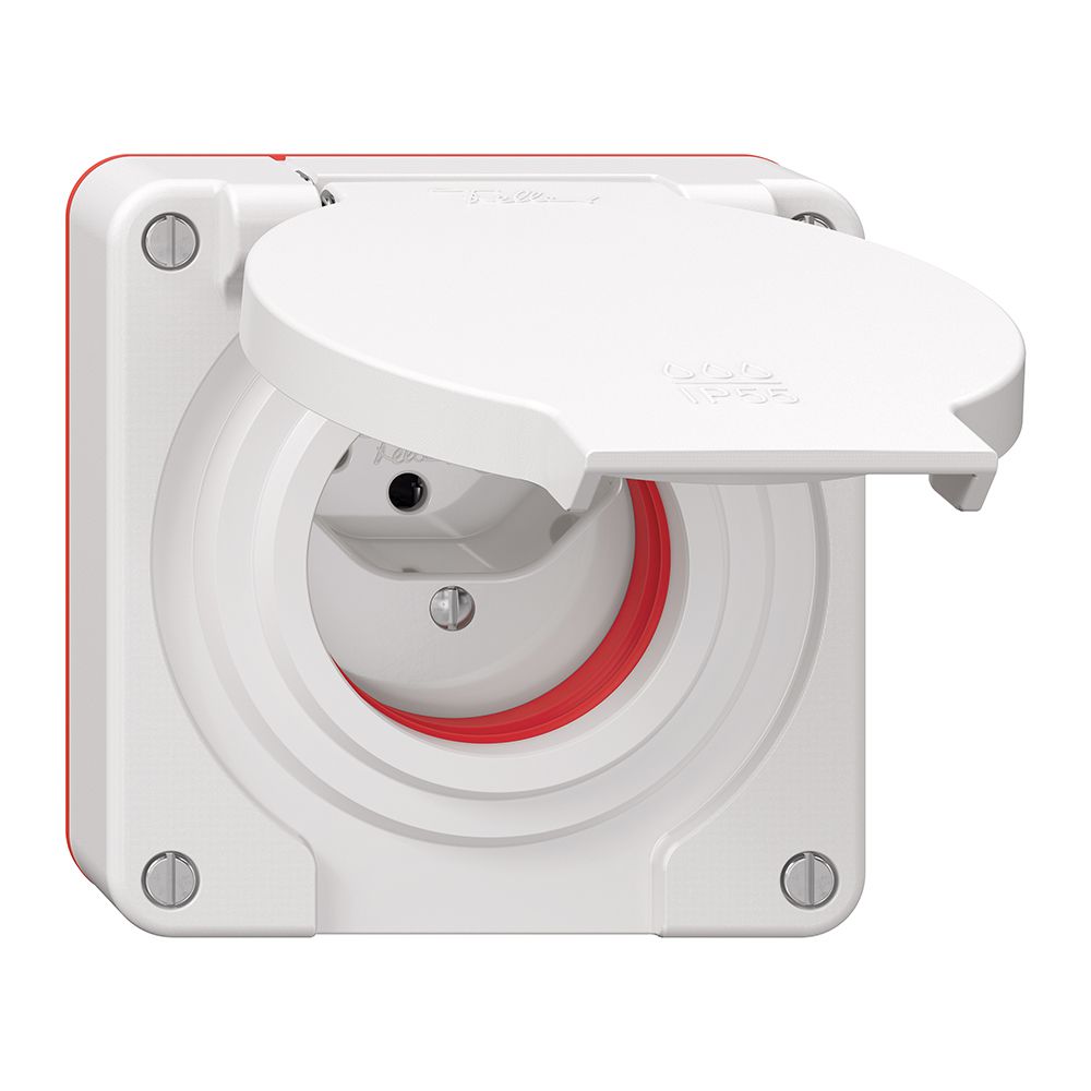 Prise NEVO N.CO 1×T13, IP55 d'après SN 441011, a.joint rouge, blanc