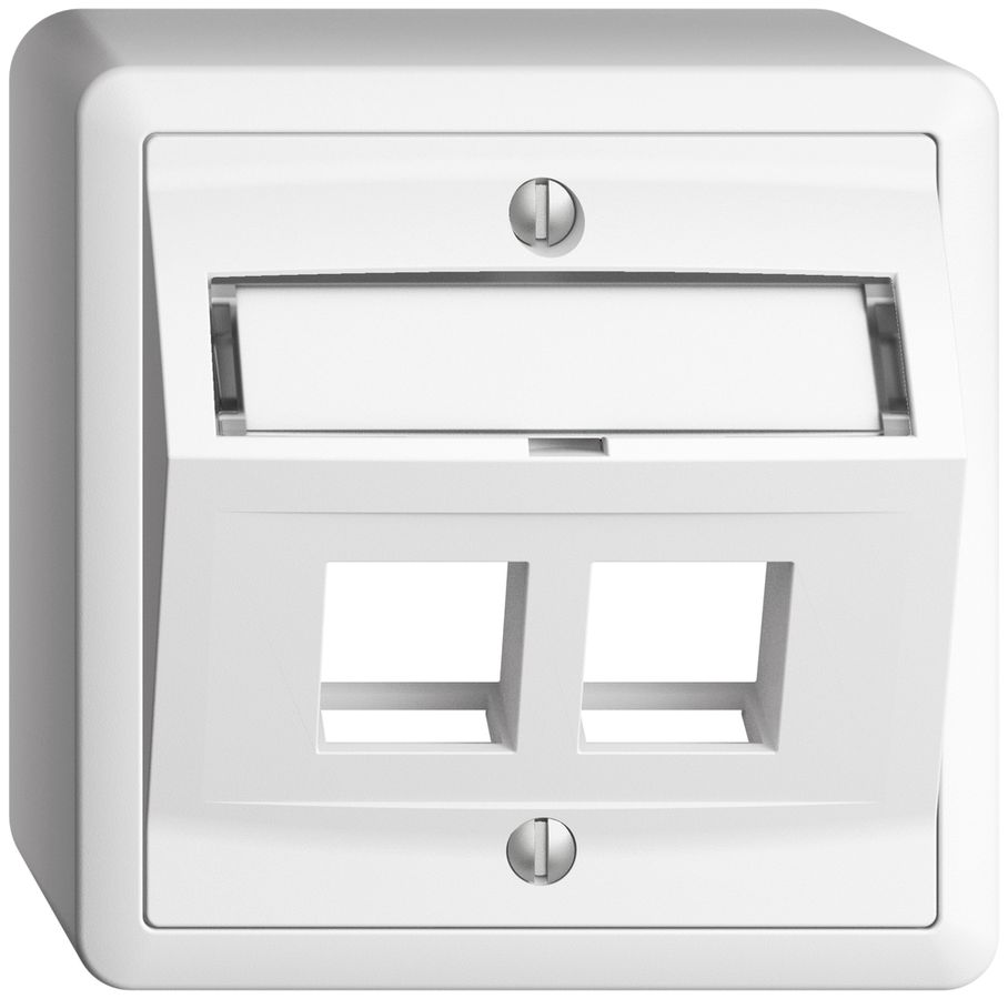 Kit de montage AP Edue, avec capot de sortie oblique, pour 2×Keystone, blanc