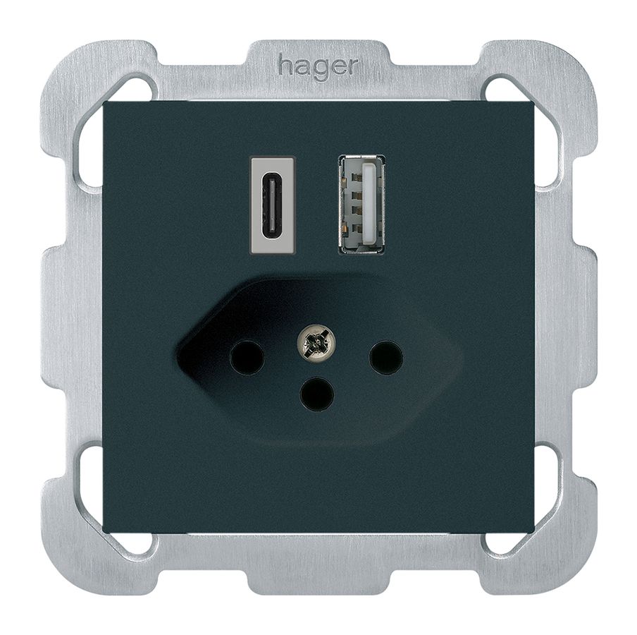 Prise de charge USB ENC kallysto 18W PD 1×type A 1×type C T13 a.plaque fix. noir