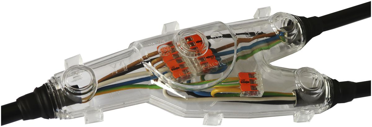 Abzweigmuffe Cellpack Y1 mit WAGO 221-413 3×4mm²