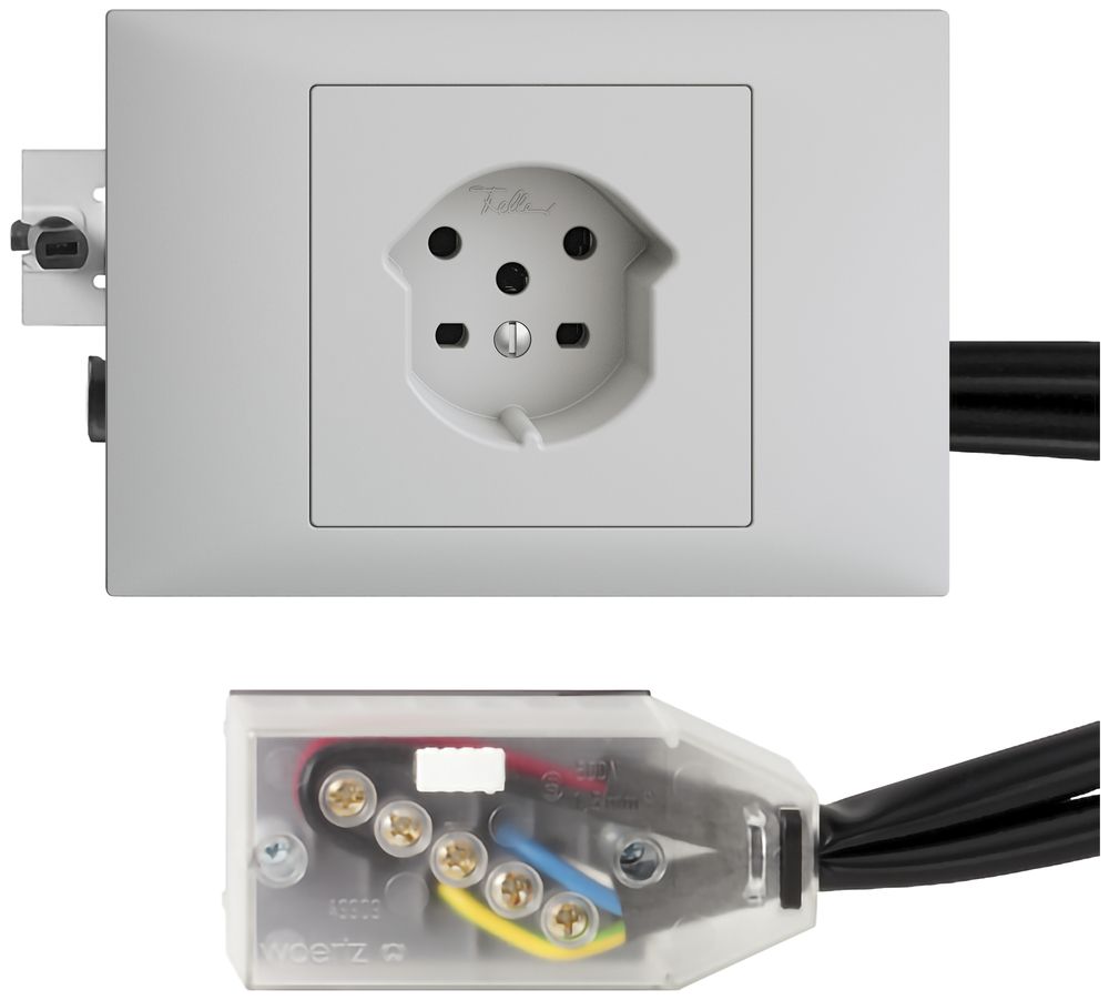 EB-Steckdose EDIZIOdue T15 hellgrau 45…69mm für Flachkabel Technofil