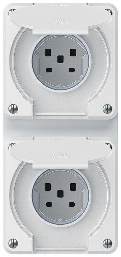 UP-Kombination robusto 2×1, 2×Steckdose T25 IP55 weiss